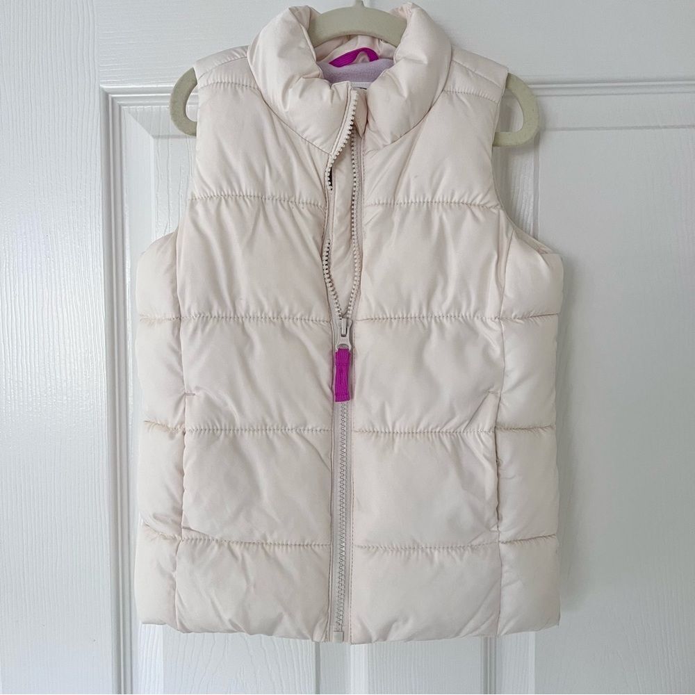 Old Navy Puffer Vest in Off White / Purple XS Girls 5 EUC